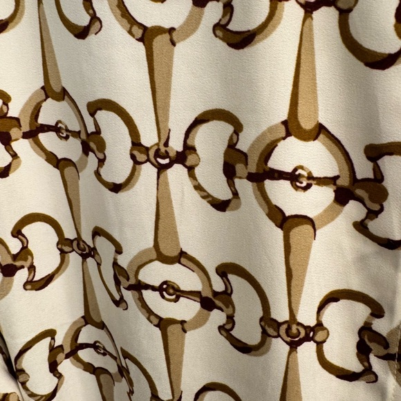 EUC B.R. Equestrian shirt dress; white w/ gold/brown bridle detail; size XL - Picture 3 of 6